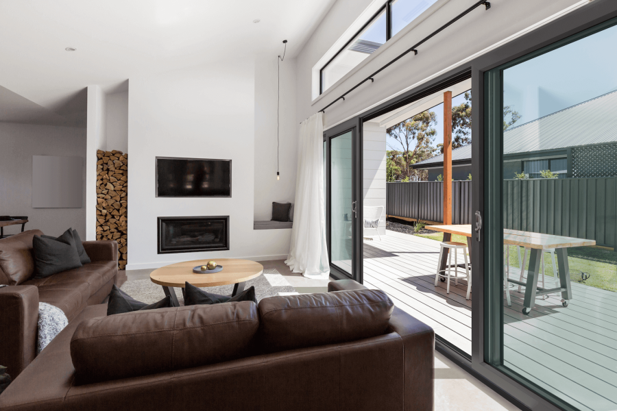 large grey sliding patio doors
